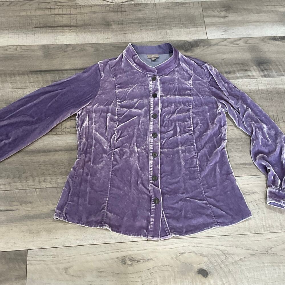 J Jill silk‎ purple velvet button up long sleeve blouse size small petite